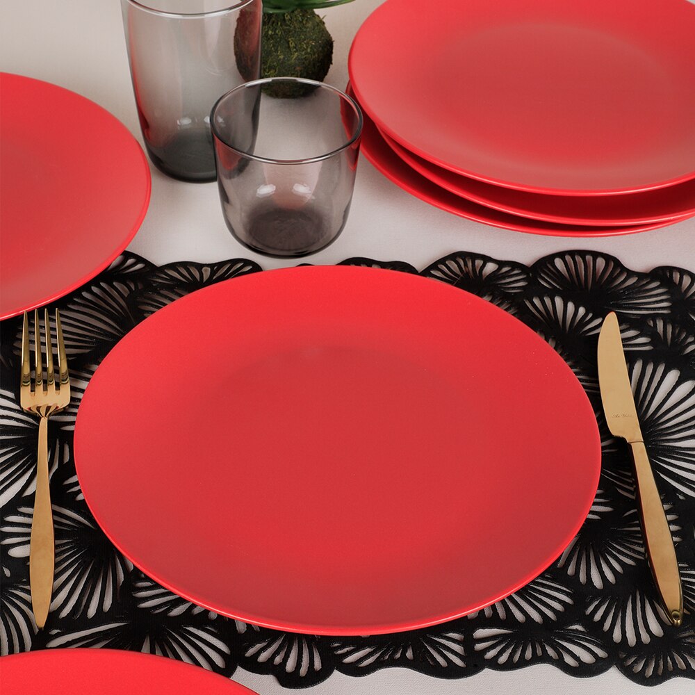 Keramika Ceramic --Set Ege Services Plate 25 cm 6 Prc - Matt Red platter, plate, catering, kitchen,dinner, , home,