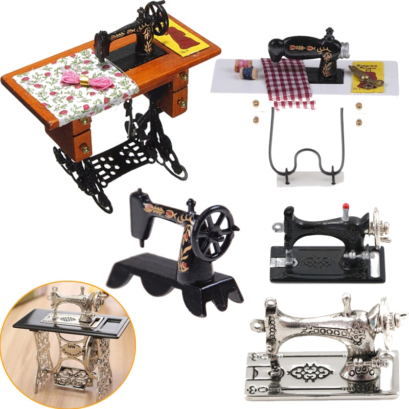 Multi stilarter dukkehus indretning miniature møbler symaskine tråd saks tilbehør til dukkehus legetøj til piger