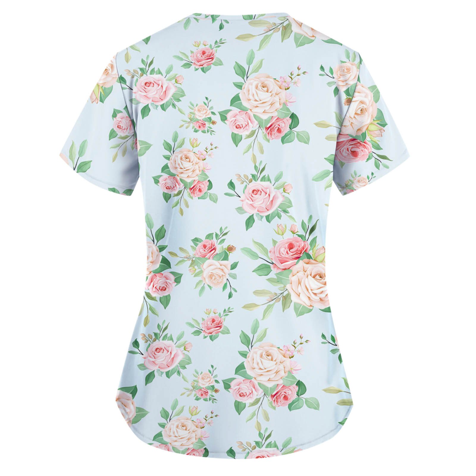 Women Blouse Nurse Scrubs Top Short Sleeve V-neck Floral Pattern Tops Nursing Working Uniform Blouse Ropa Floral Mujer Uniforme