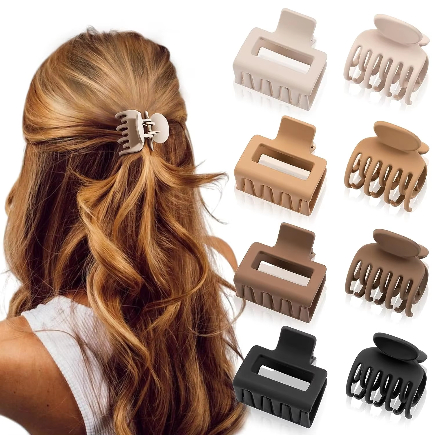 2/8 Uds. Pinzas pequeñas para el pelo para mujer, Mini horquillas de cangrejo, dientes cuadrados mate de doble fila, pinzas medianas para el cabello, accesorios para el cabello: Rosa