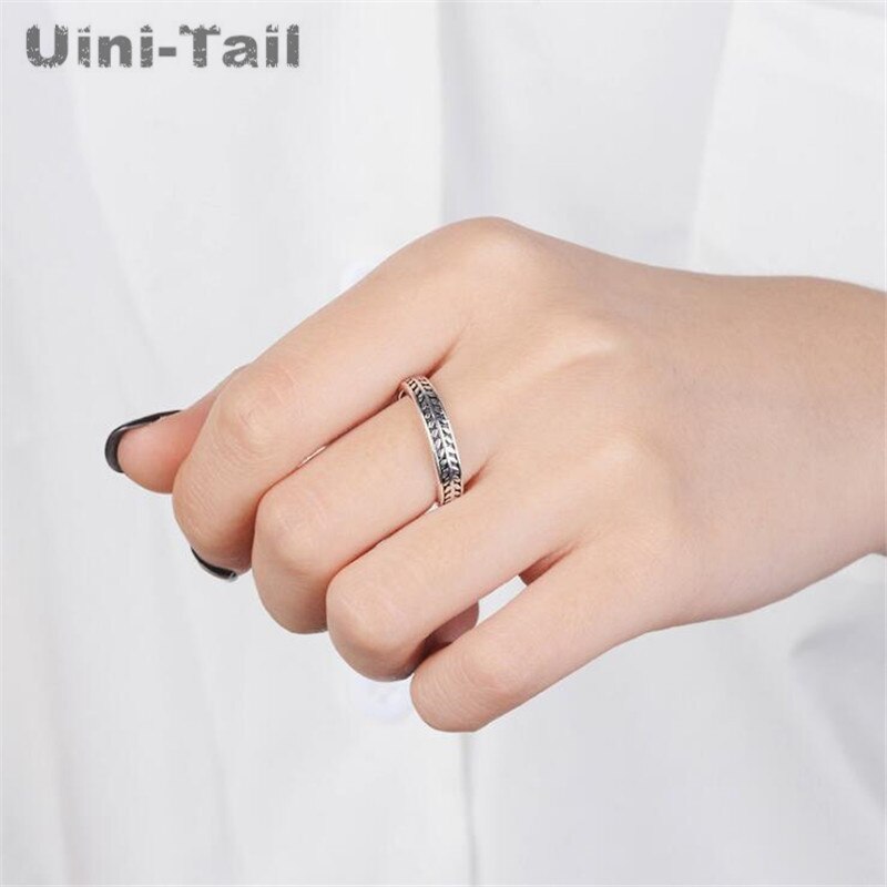 Uini-tail 925 sterling zilveren persoonlijkheid temperament bladeren open ring retro olijfblad ring  ed257