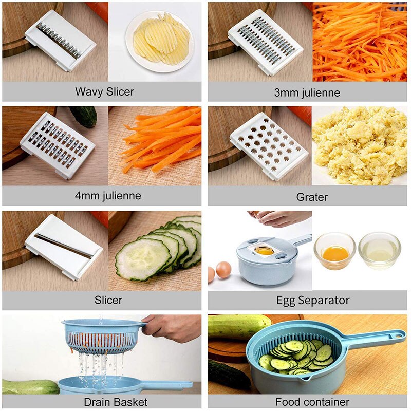 6in1 Gemüse Hobel Cutter Mandoline Schneidemaschine Kartoffel Schäler Karotte Zwiebel Reibe Mit Sieb Edelstahl Klinge Küche Werkzeug