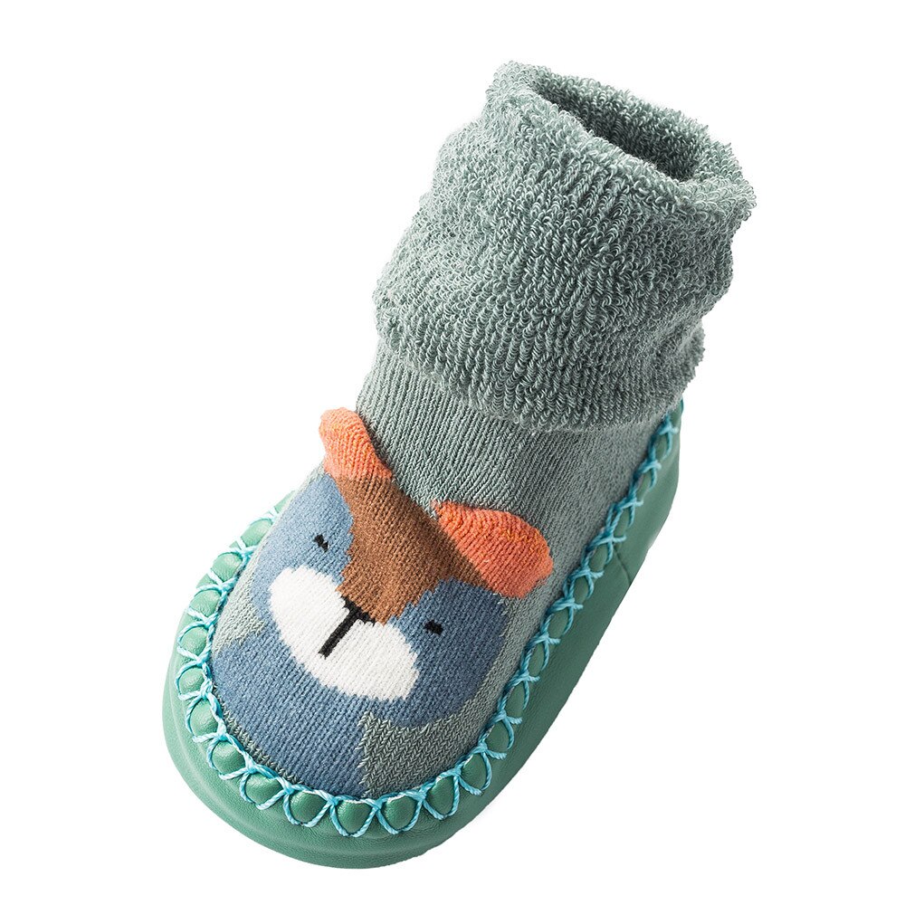 Otoño calcetines de bebé de invierno con zapatos de goma calcetines para niños calcetines de dibujos animados para bebés antideslizantes suelas de suelo de cuero para bebés: Verde / 3M