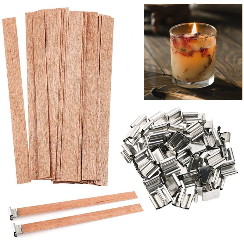 Wood Candle Wicks Candl Wick With Base Wooden Candle Wick Set Core For DIY Candle Making Supplies Handmade Soy Parffin Wax Wick