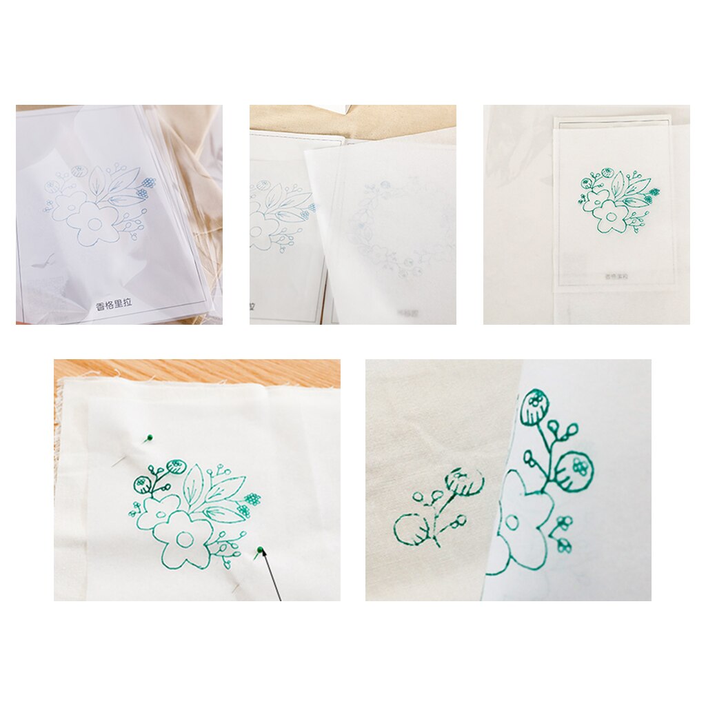 5Sheets Transfers Paper/ Water Soluble Embroidery Stabilizer Cross Stitch Hand Painted Patterns Transfer Paper