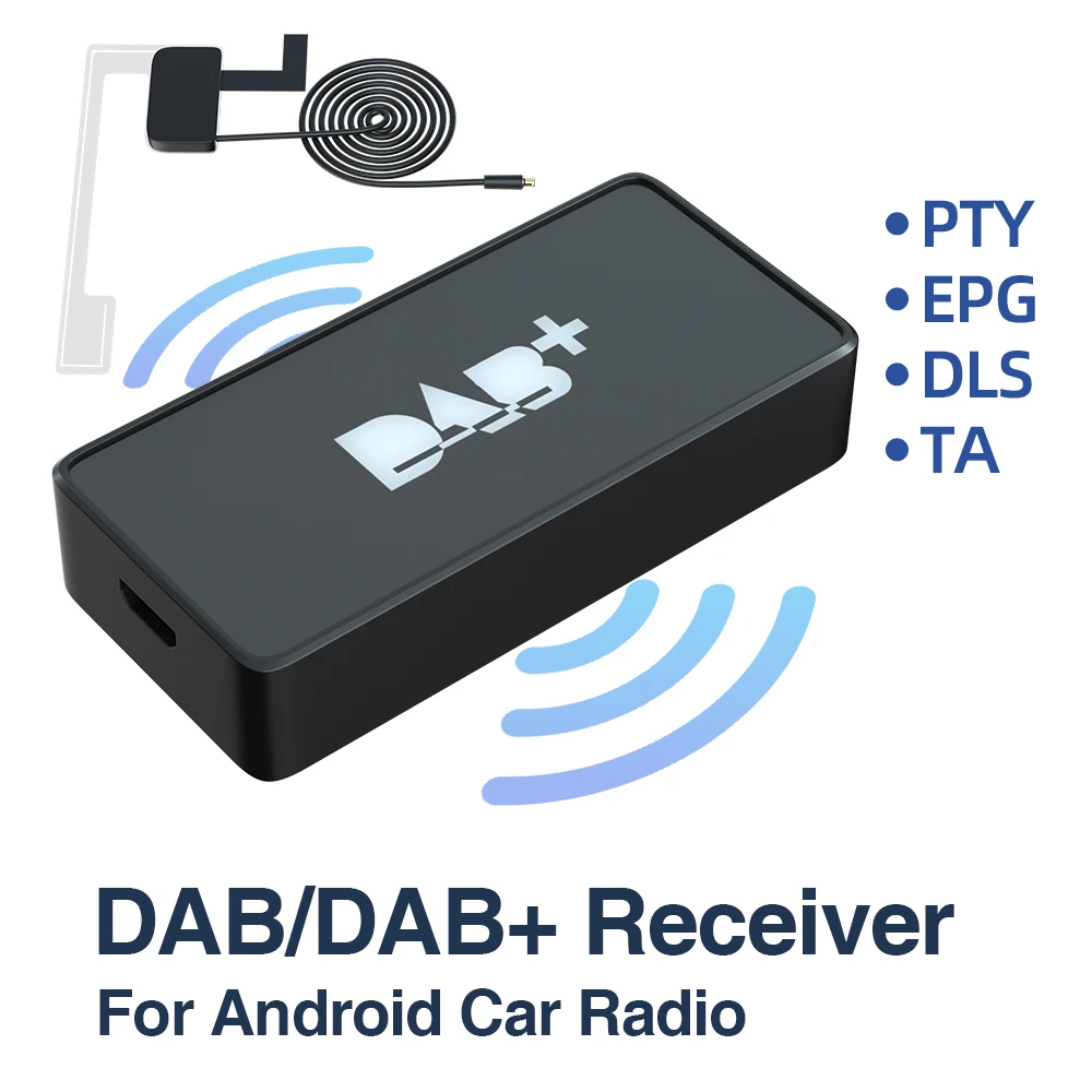 Antena DAB + para Radio de coche Android con adaptador USB, reproductor receptor DAB estéreo GPS, escaneo automático, compatible con logotipo de lista de canales