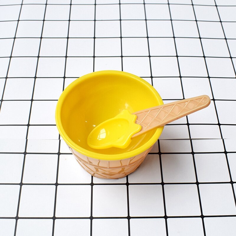 Safe Feeding Baby Bowls Plates Children's Tableware Food Containers Cups Kids Dishes Ice Cream Bowls Spoons Dinnerware: yellow