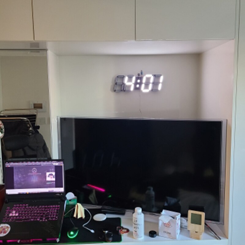 Stor modern digital led skelett väggklocka timer 24/12 3d, svart
