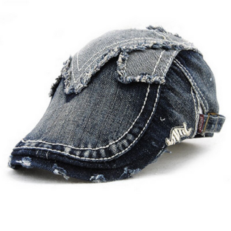 female male funny denim french hat beret do old distress vintage hat retro duckbill hat women men newsboy bone flat peaked cap: denim5