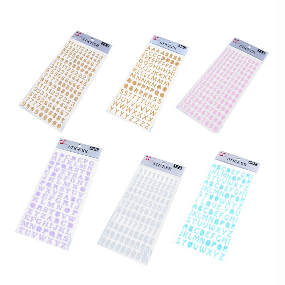6 Sheets Colorful Letter Glitter Stickers Numbers Alphabet Stickers DIY Stock Stickers (Random Pattern)