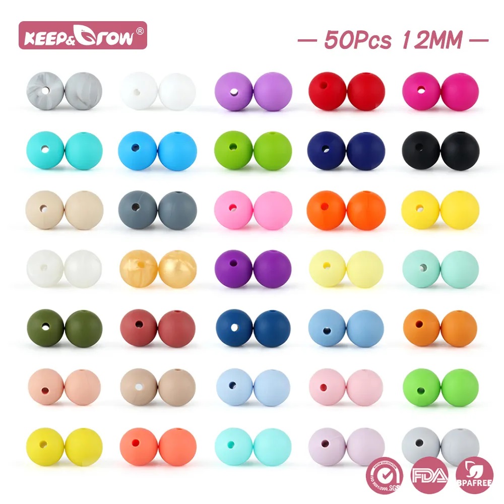 Perles rondes en Silicone de 12MM, 50 pièces, accessoires de dentition pour bébé, anneaux de dentition à croquer, sans Bpa, perles d'allaitement pour bébé