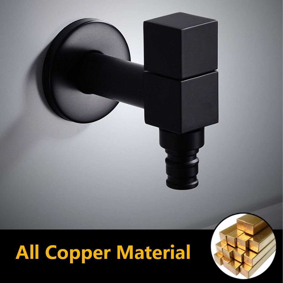 Black Washing Machine Faucet Antique Brass Wall Mounted Single Cold Tap Bibcock Balcony Kitchen Bathroom Outdoor Garden Tap G1/2: Square Faucet A
