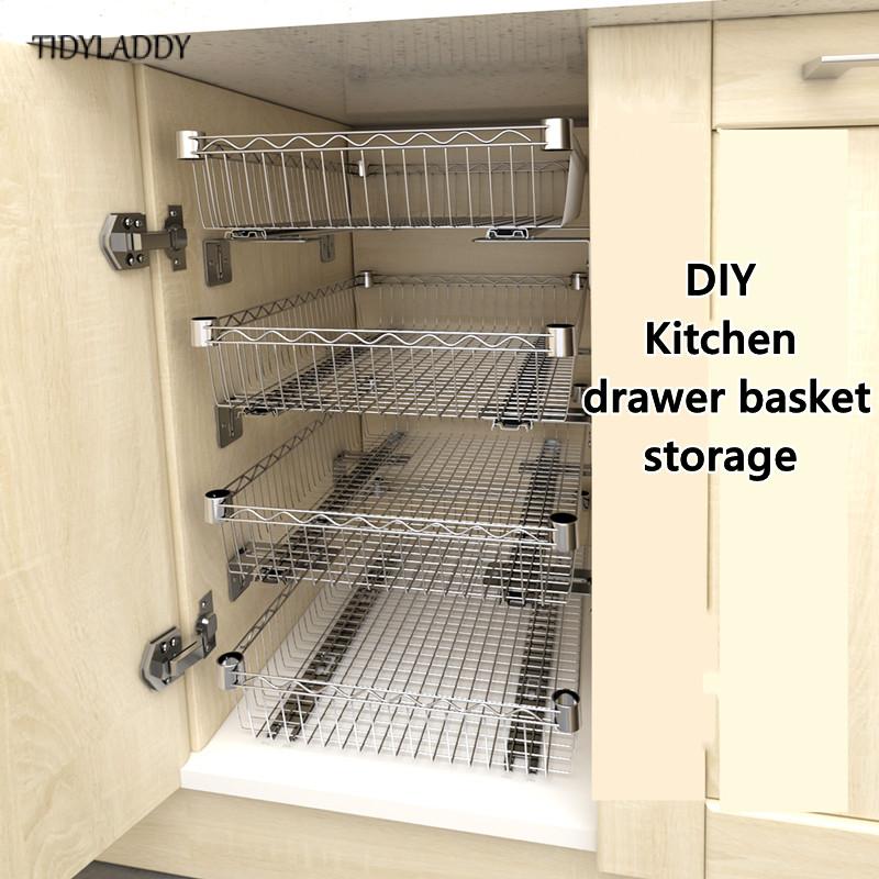 Diy Schrank Schublade Korb Küche Lagerung Regal Organizer Schiebe Schrank Korb Herausziehen Metall Schublade Typ Gittergewebe Korb