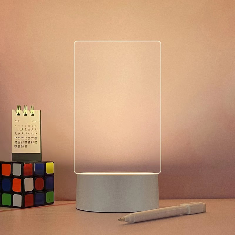 Tablero de notas de acrílico transparente, tablero de mensajes luminoso de escritura borrable, recordatorio de notas de escritorio para el hogar, pizarra blanca pequeña: Blanco