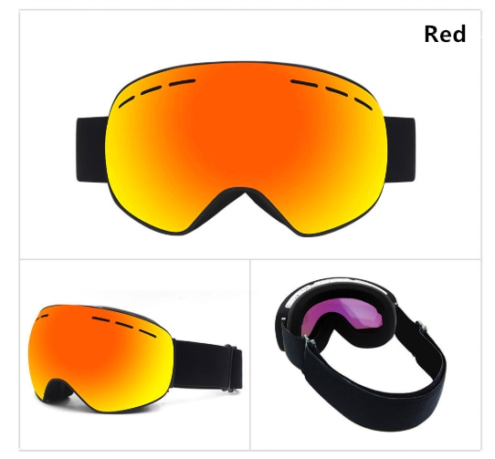 Ski Goggles PRO - Frameless Spherical Ski Glasses Double Anti-Fog And Windproof Goggles Adult Men And Women Mountaineering Ski: Red