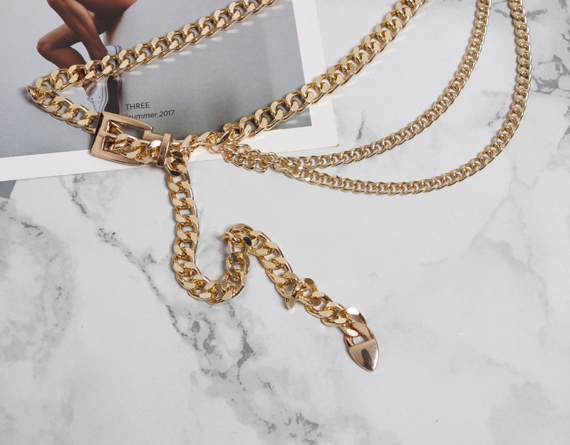 [Eam] Metalen Ketting Laag Spit Join Lange Cool Dunne Riem Persoonlijkheid Vrouwen Mode Tij Alle-Match lente Herfst