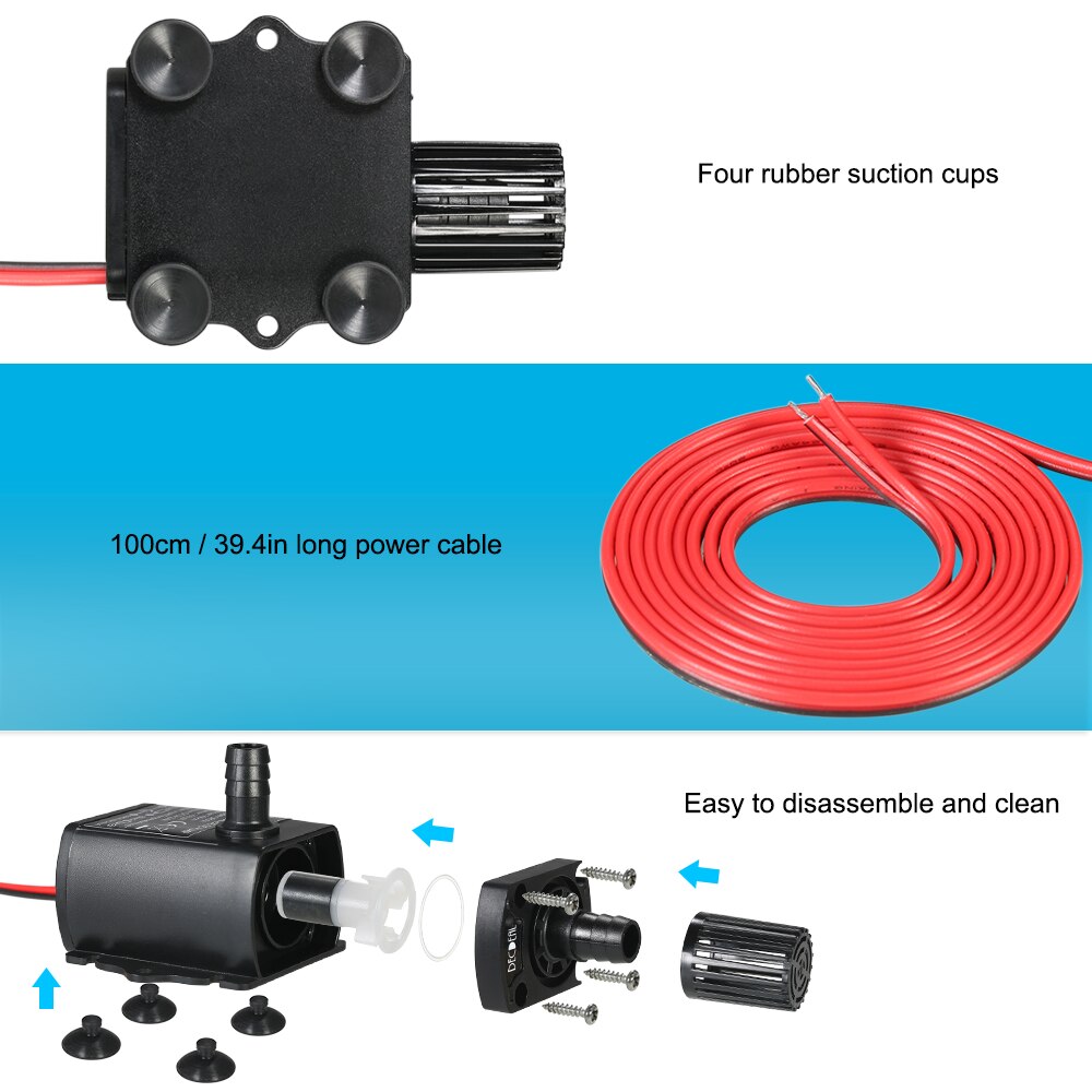 DC12V 5W Ultra-quiet Brushless Water Pump Waterproof Mini Submersible Fountain Aquarium Water Pump Circulating 280L/H Lift 300cm