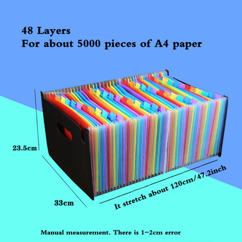 48 Layers A4 Document Standing Accordions Pockets Expanding File Folder Waterproof Organizer Bag For Business Office Stationery: Multicolor 48 Layers