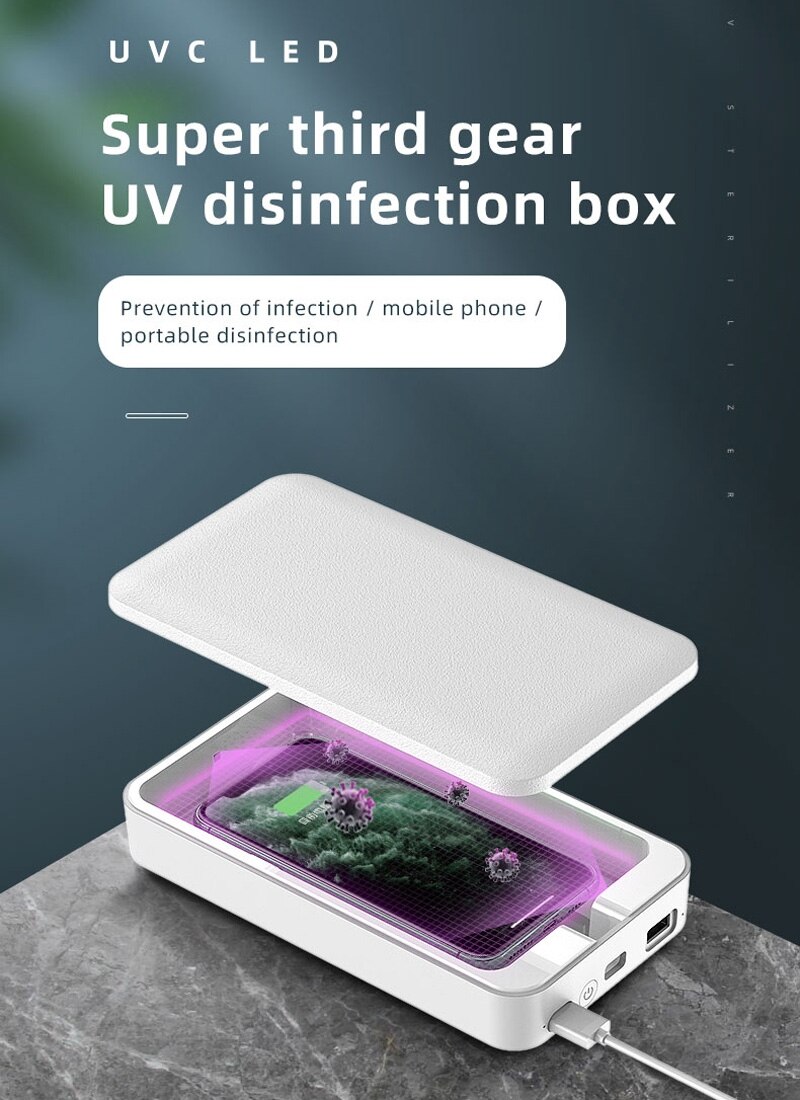 UV Light Disinfection Box Sterilization Box Smartphone Cleaning Sterilizer for Cell Phone,USB Cables,with Aromatherapy Hole