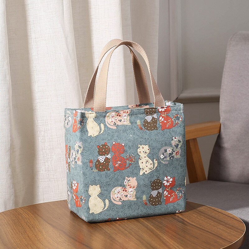 Sac à Lunch isotherme en toile pour femmes et enfants, motif fonctionnel, Portable, isolé, chat mignon, nourriture thermique, pique-nique