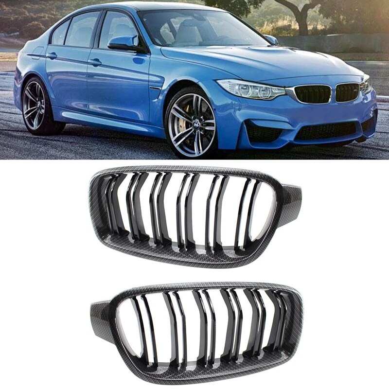 Car Carbon Fiber Double Line Front Hood Kidney Grill for -BMW 3 Series F30 51130054493