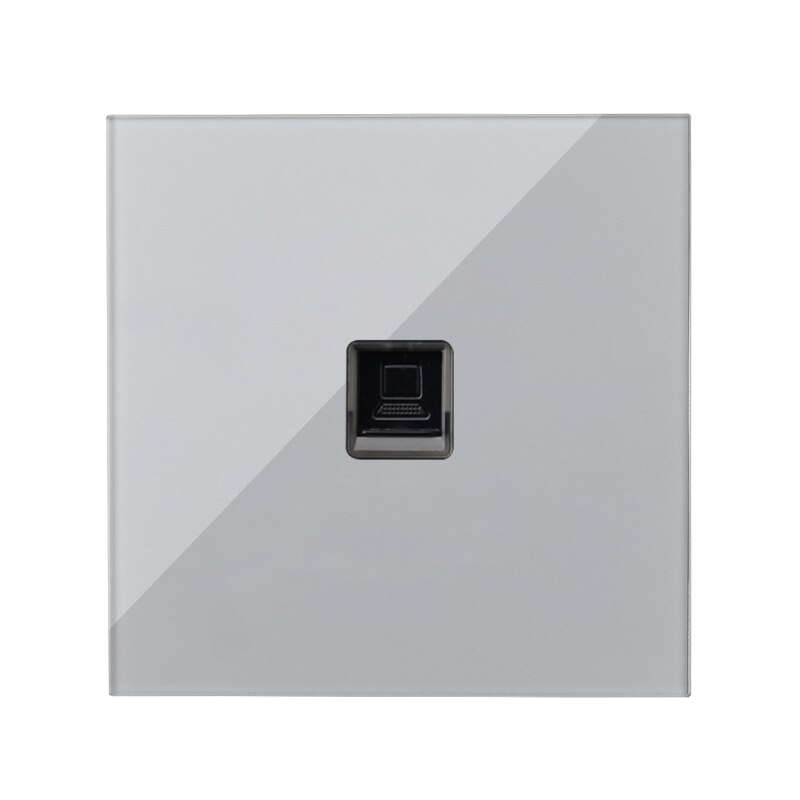 Wall Socket Internet Socket PC Data Female Dual Socket Telephone RJ45 Network Port Data TV Socket Silver Crystal Glass Panel: 1Computer