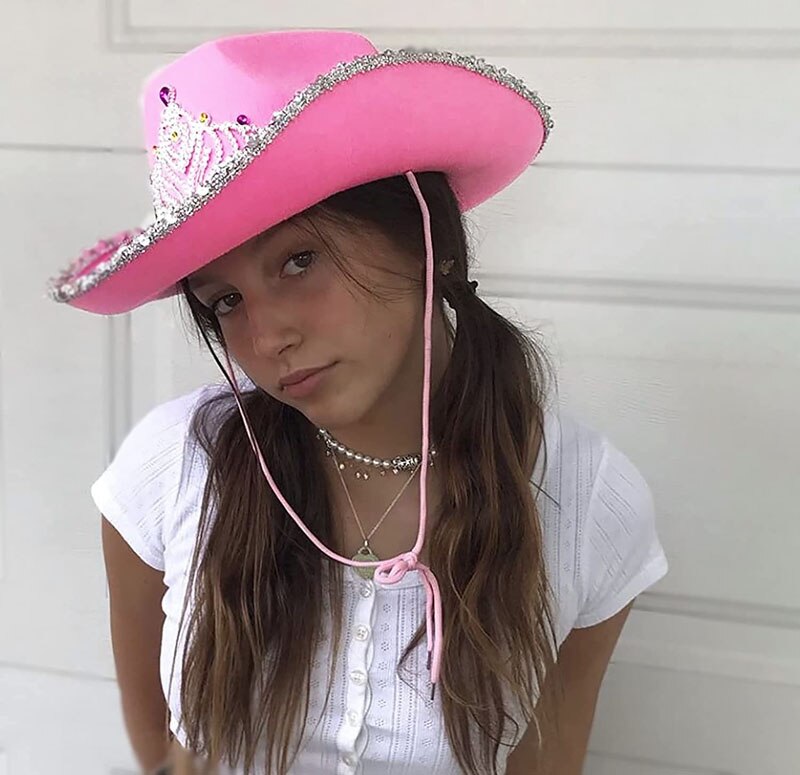 Western Style Tiara Pink Cowgirl Hat For Women Girl Tiara Cowgirl Hat Cowboy Cap Adult Hats Costume Party Hat
