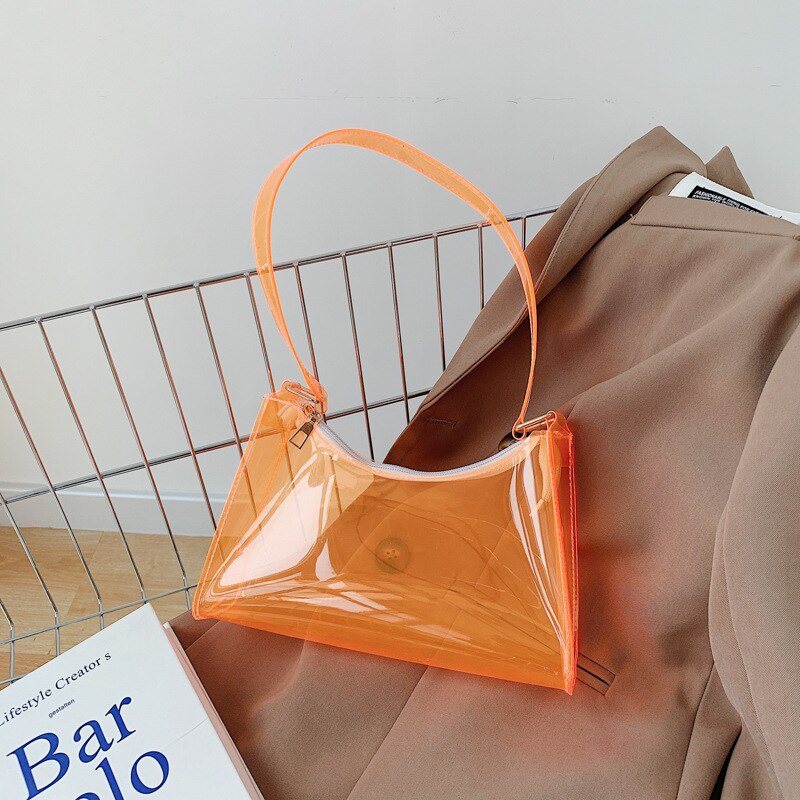 2022 Solid Crossbody Bag Women PVC Transparent Shoulder Bag Casual Portable Bag Jelly Bag Waist Packs for Girls: Oranje