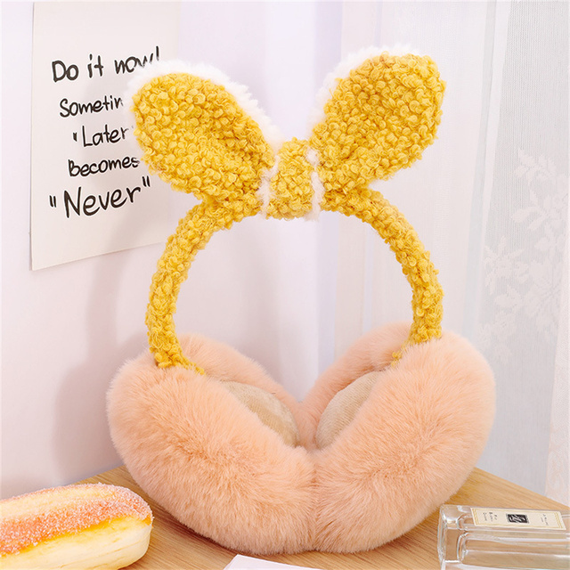Lovely Winter Warm Bunny Ear Warmers Glitter Ears Plush Earmuffs For Women Playful Girls Ear Muffs Cold Protection Warm: Yellow