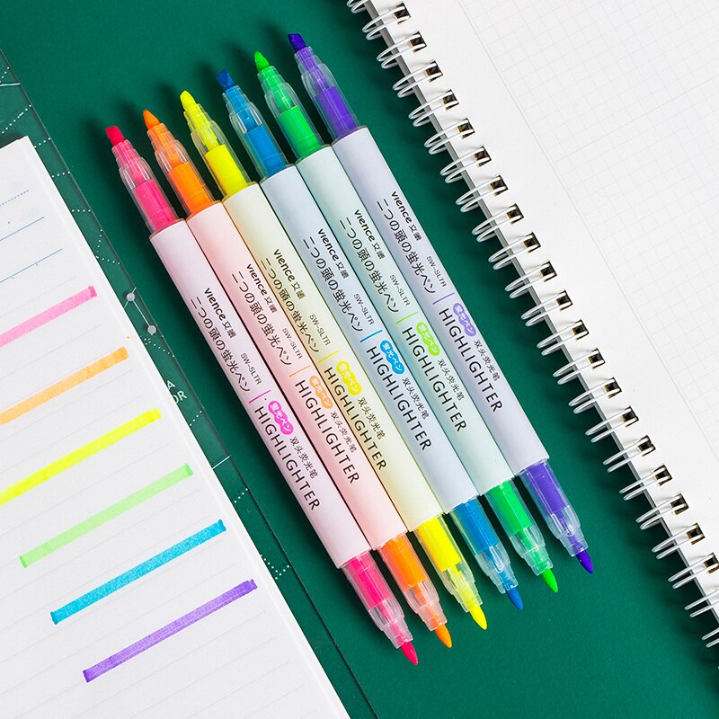 Andstal-rotulador subrayador de Color, 6 colores/juego, punta suave oblonga, morandy rotulador de Color único, marcador escolar, papelería, hilighter: 6 Colors Dual Tips A