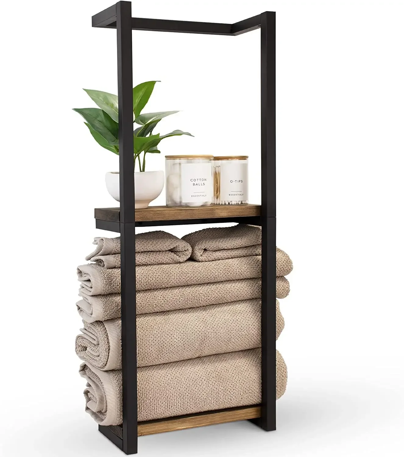 Wall Mount Towel Storage Rack with Wooden Shelves Towels Bathroom Holder Shelf: Default Title