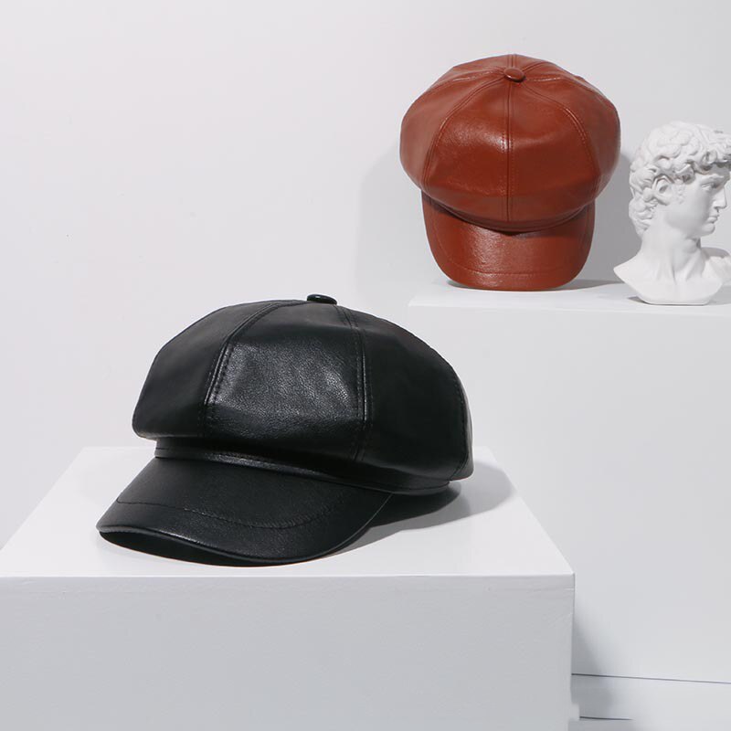 Béret en cuir PU pour homme, Casquette coupe-vent, chapeau plat de printemps, sangle latérale chaude, 2022