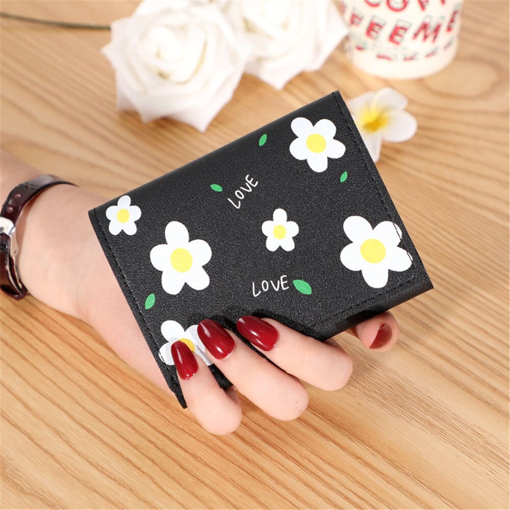 Porte-monnaie en cuir Pu pour femmes, joli porte-monnaie en forme de fleur, à loquet, porte-cartes: Black