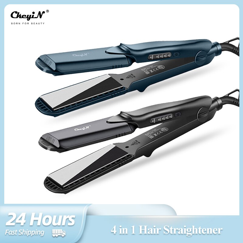 CkeyiN 4 in 1 Hair Straightener Flat Iron Plates Curling Iron Straightening Brush Crimper Styling Tool Hair Curler