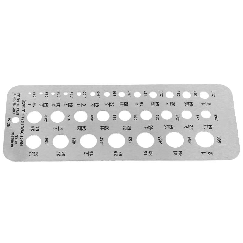 29 fraktionerad storlek borr gauge rostfri mall borr gage för 1/16 to 1/2 by 64 ths borrar