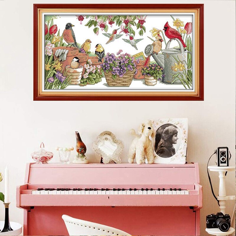 Cross Stitch Counted Kits Stamped Kit Cross-Stitching Pattern for Home Decor, 11CT Pre-Printed Fabric Embroidery Crafts Needlepo