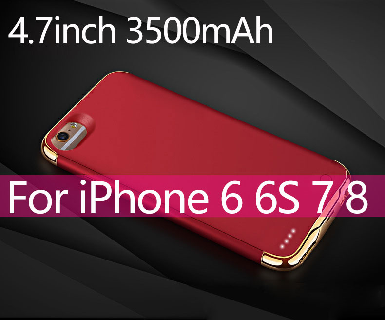 3500mah External battery Phone Charging Case For iPhone 6 6s 7 8 4000mAh External Phone battery Case For 6 6s Plus 7Plus 8Plus: 4.7inch Red