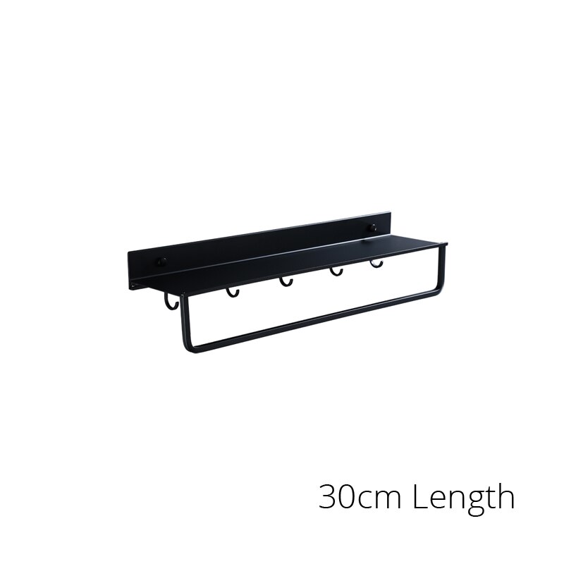 Zwarte Badkamer Planken 30-60 cm Lengte Keuken Wandplank Douche Mand Opslag Rack Handdoek Bar Robe Haken Badkamer accessoires: BS003-30cm