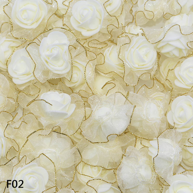 50 stuks 4 cm gouden kant witte rozen kunstmatige rozen bloemen DIY scrapbooking ambachtelijke cadeau accessoires krans thuis bruiloft decor: Beige