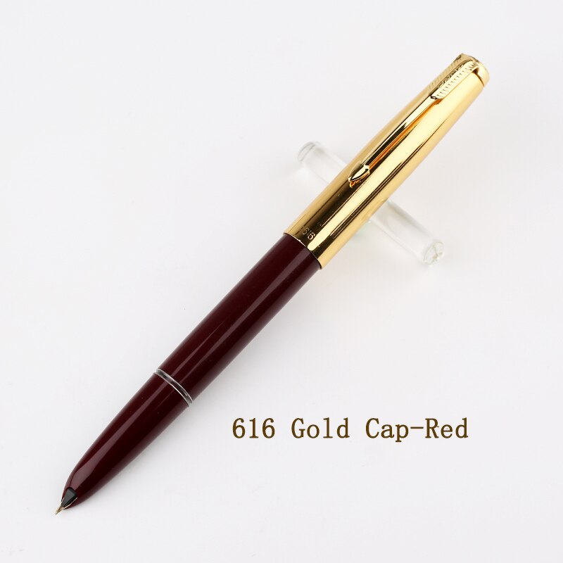Authentic HERO 616 Classic Nostalgic Fountain Pen 616-2 Golden Clip / Cap Ink Pen Iridium Fine Nib 0.5mm for Student: Gold Cap Red