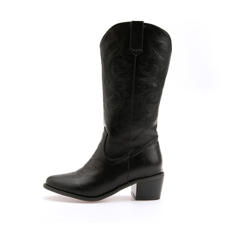 Spetsad tå western cowgirl boots vinter varma cowboy boots skor dam botas mujer svart ,brun plus storlek 41