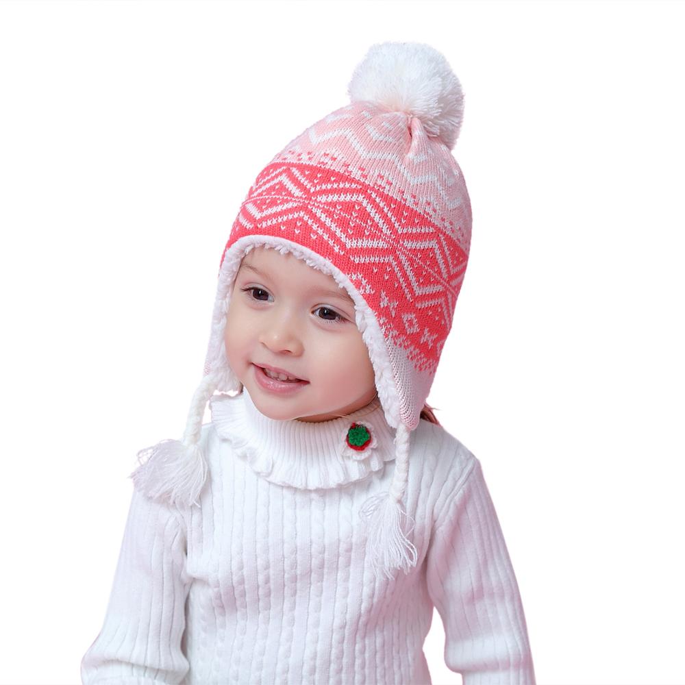 Connectyle småbørn spædbarn baby piger sherpa foret strik børn jacquard varm hue med øreklap vinterhue