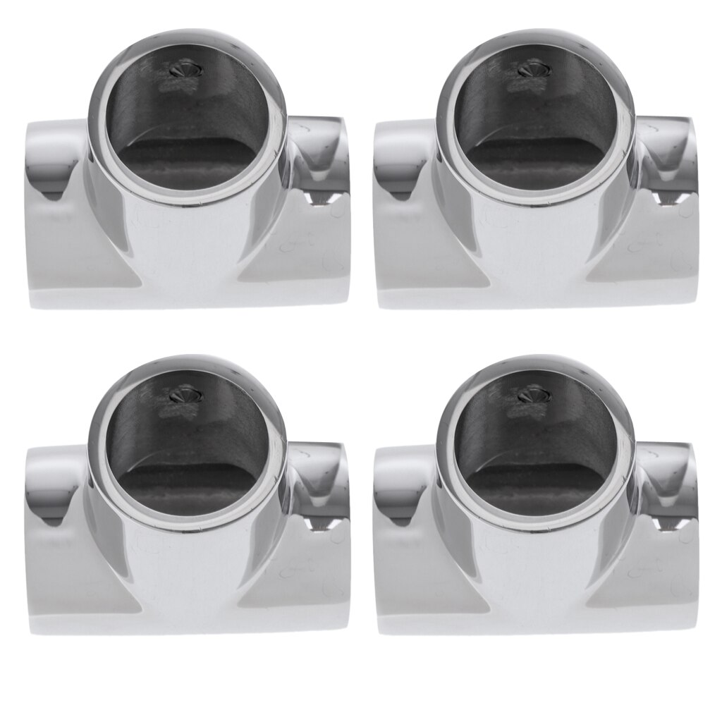 4pcs 316 Stainless Steel Boat Marine Handrail 90 Degree T/Tee Fitting Mirror Polished Rail Connector for 1 inch 25mm Tube