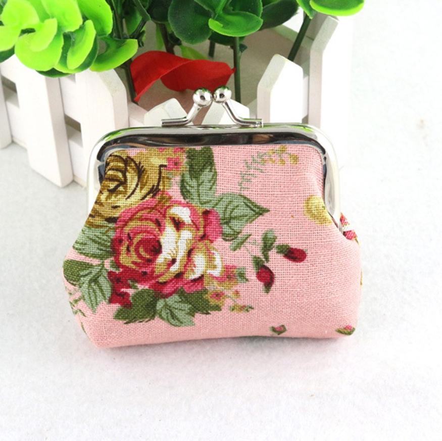 Xiniu kvinnor mini myntväska dam vintage blomma tryckt retro liten hasp plånbok clutch väska  #2415: Rosa