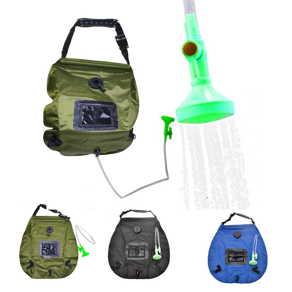 Solarheizung Camping Dusch tasche mit abnehmbarem Schlauch ein aus schaltbarer Dusch kopf kompakte Camping dusche