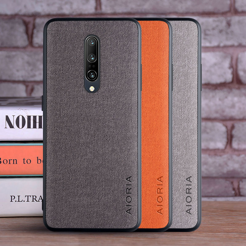 Textiel lederen tas voor Oneplus 7 Pro zachte TPU met achterkant van harde pc-materiaal camerabescherming ontwerphoes