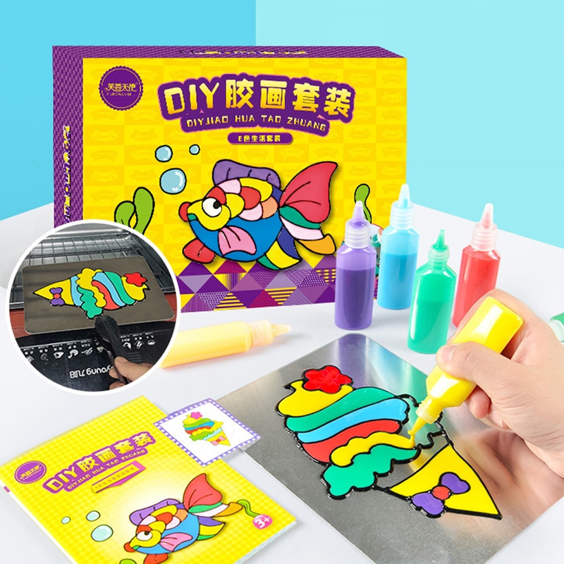 Børn diy tegning legetøj tegneserielim tempera maleri til børnehave kunst håndværk baby legetøj barn fødselsdag legetøj til børn