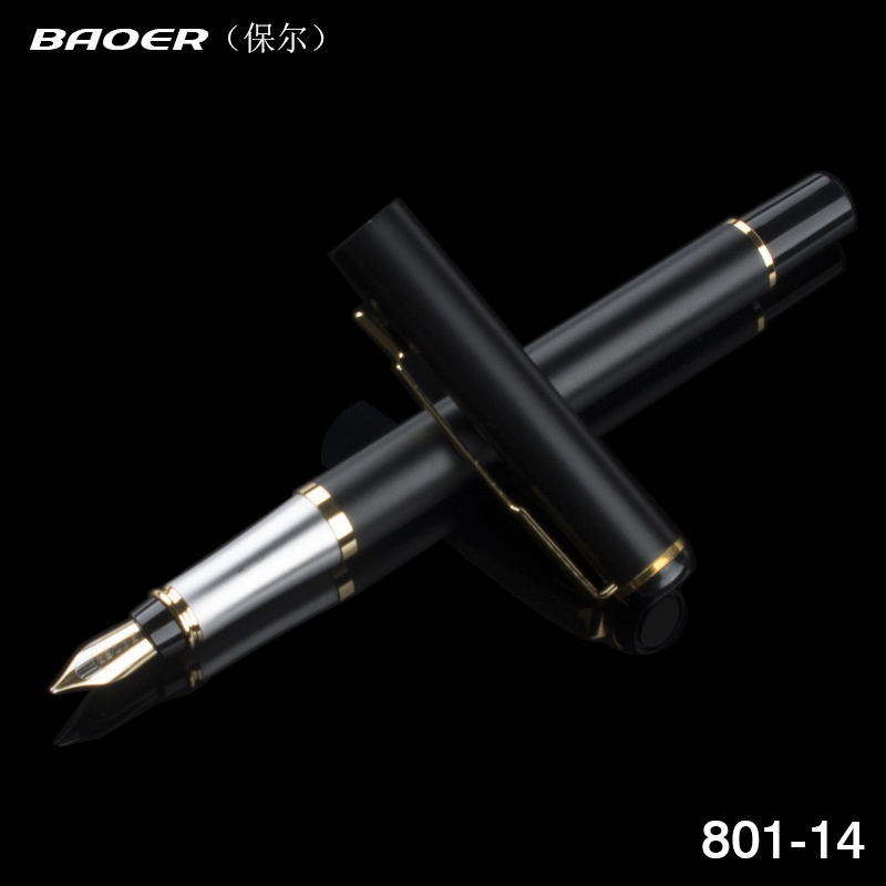 Baoer 801 Executive Golden and Silver Fine Nib tip Ink pen Stationery School Office birthday Writing metal Fountain Pen: Y / 1.0MM
