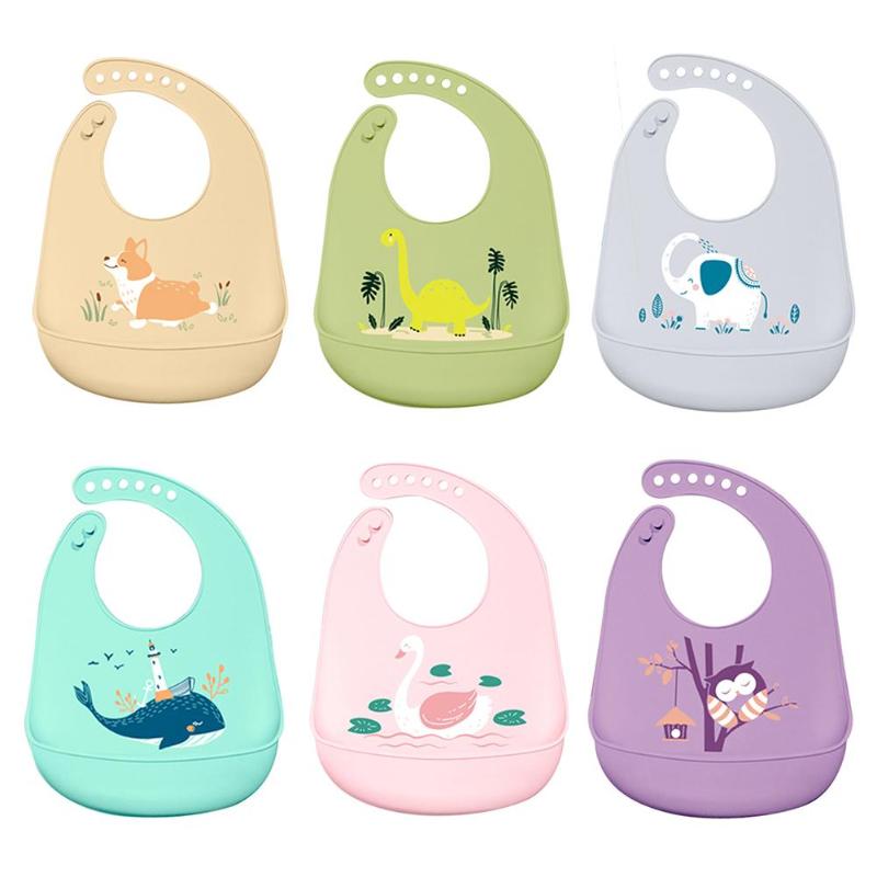 Cartoon Animal Soft Silicone Kids Bibs Waterproof Newborn Baby Feeding Adjustable Apron Saliva Bandana baby Accessories