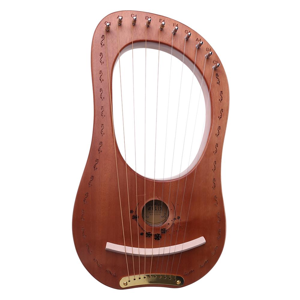 Portable Practice Harp Solid Wood 10 String Lier Harp Musical Instrument: Log Color